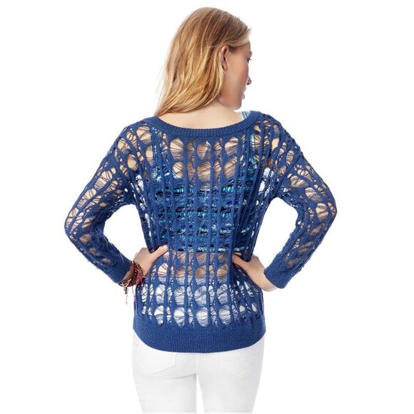 Aeropostale Womens Sheer Cable Pullover Sweater, Blue, NWT - Picture 2 of 3